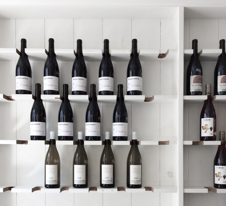 bottles of wine on shelves